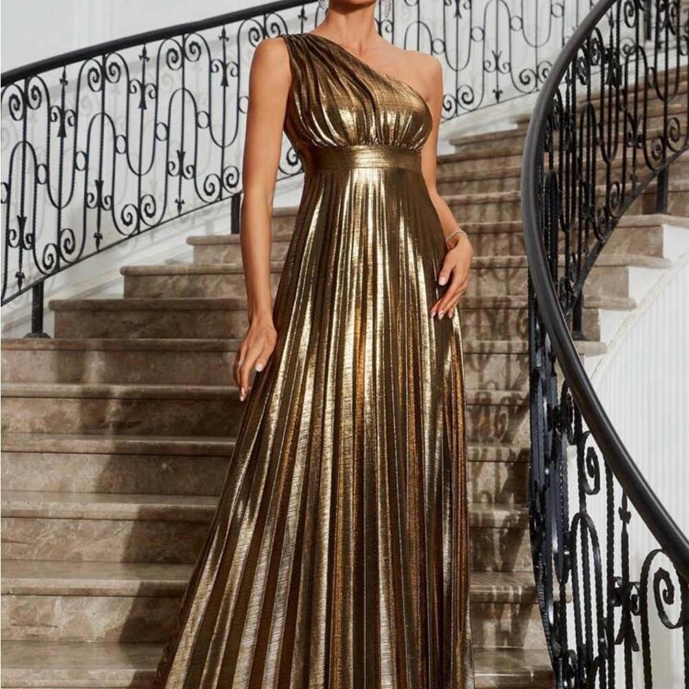 SHEIN Shimmering Gold One-Shoulder Gown